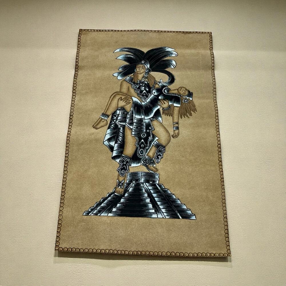 Amor Eterno Aztec Burnished And Painted Leather Wall Hanging Home Decor